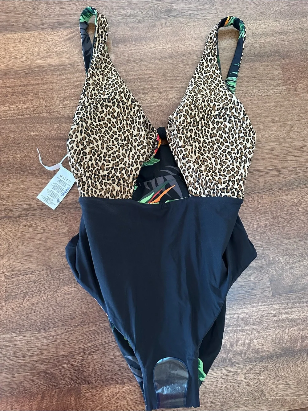 Reversible Tropical Leaf/Leopard One Piece Swimsuit